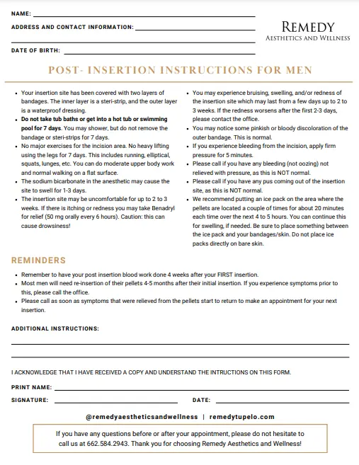 Post Insertion Instructions for Men and Women